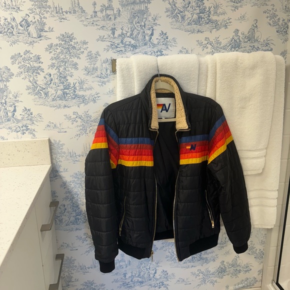 Aviator Nation Black Bomber Jacket with Stripes - Picture 1 of 4